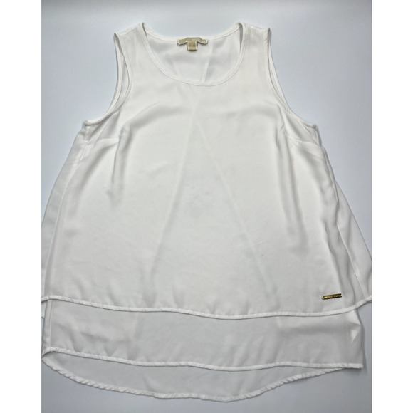 Michael Kors Women's Small White Layered Sleeveless Slit Back Flowing Tank Top - Picture 1 of 10